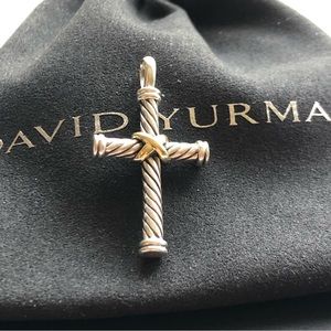 DAVID YURMAN CABLE CROSS STERLING SILVER & 18K YELLOW GOLD PENDANT NECKL…
